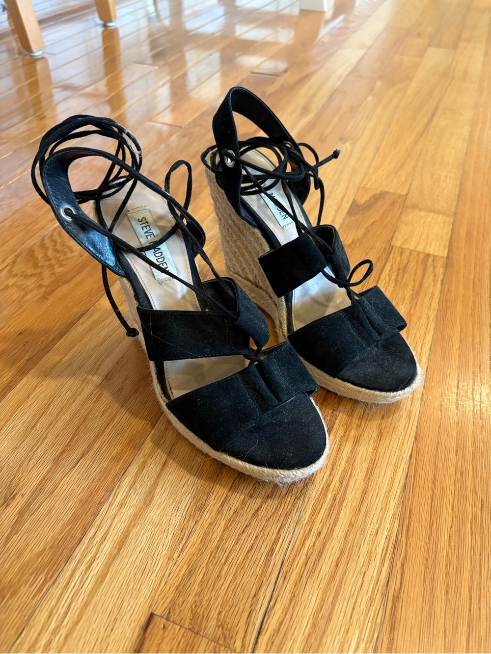 Steve Madden Black Suede Lace-Up Espadrille Wedges